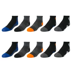 Boys Tek Gear® 10-Pack Lightweight Quarter-Cut Performance Socks -Bonnie Jean Shop 3619223 Black Gray Hea