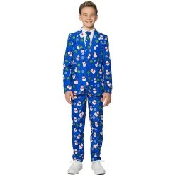 Boys 4-16 Suitmeister Blue Snowman Christmas Suit